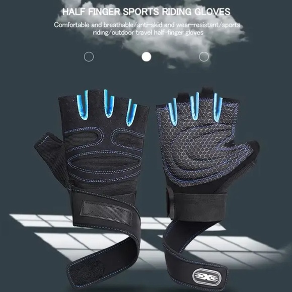 Callie Lives Red Blue Fingerless Wrist Support Weight Training Biking Gloves - Picture 2 of 5